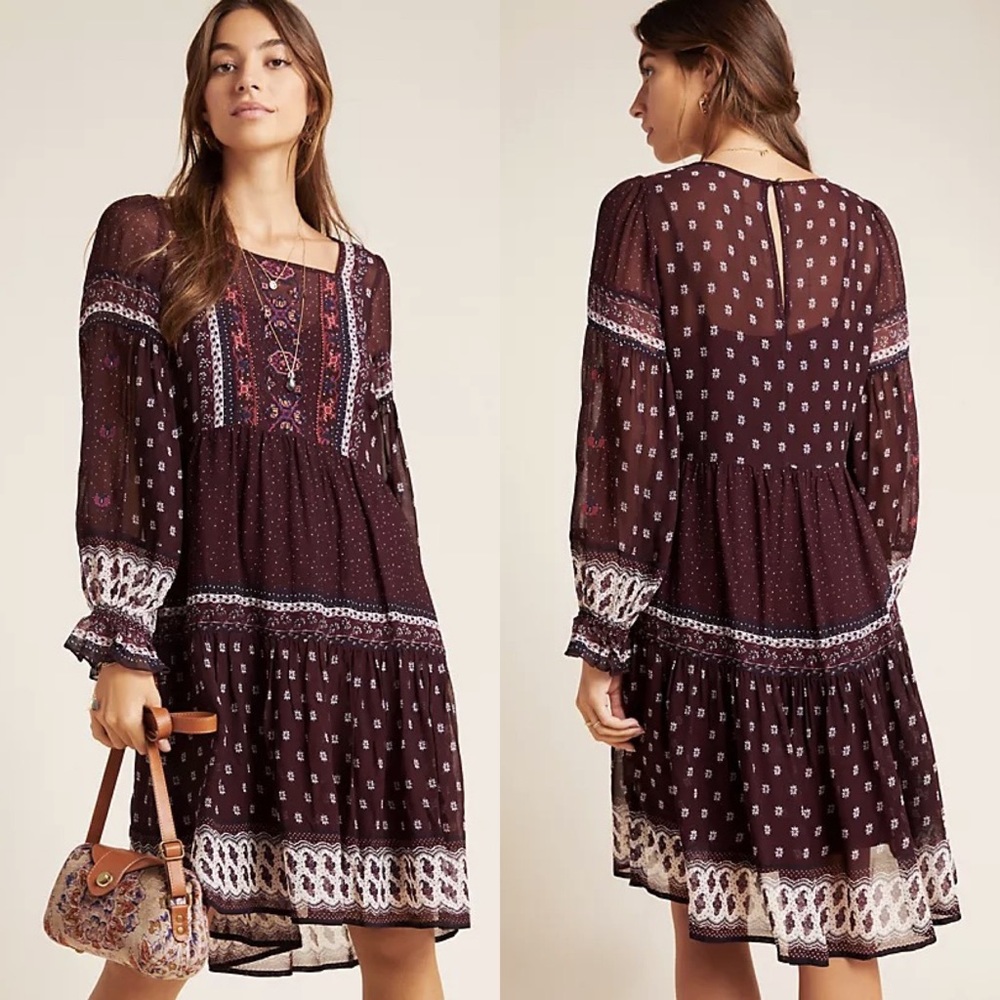 Anthropologie Maeve Galene Embroidered Dress, 0P